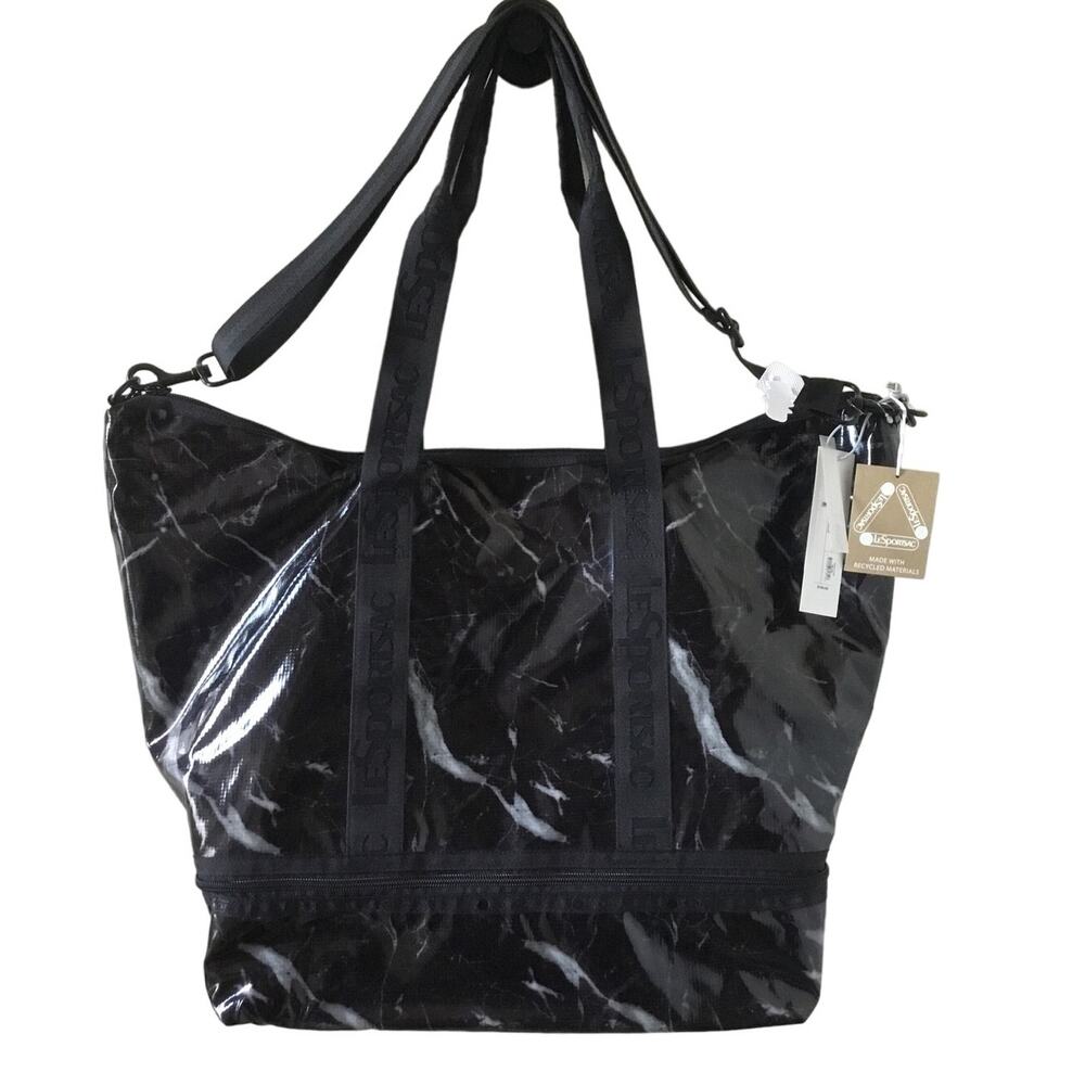 LeSportsac Dakota Medium Deluxe Black Marbled Overnight Zip Bag